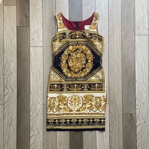 Hugo Buscati Milano Elegant Gold and Black Patterned Dress